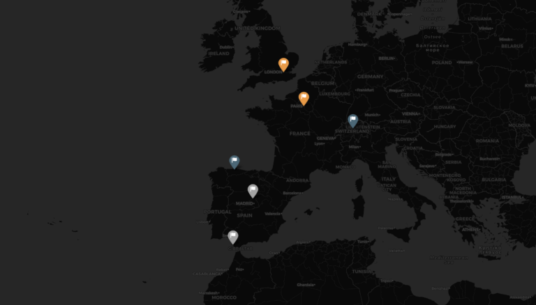 Interactive map showing different cities and their distance from the Earth's core